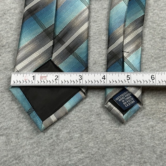 John Ashford Mens Tie Teal Gray Plaid Washable Polyester Stain Resistant - Picture 8 of 10